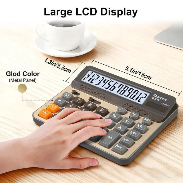 Alt view image 4 of 7 - Desktop Calculator, Large Computer Keys, 12 Digits Display, Champaign Gold Color Panel, C-2735