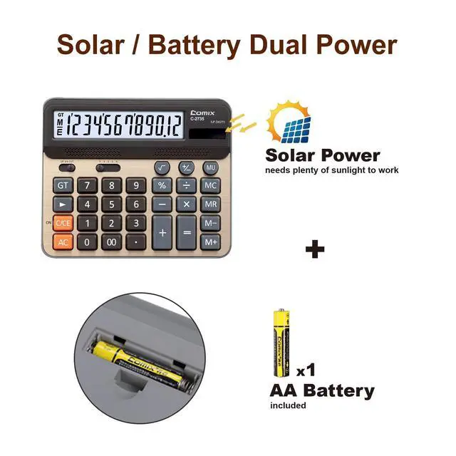 Alt view image 5 of 7 - Desktop Calculator, Large Computer Keys, 12 Digits Display, Champaign Gold Color Panel, C-2735