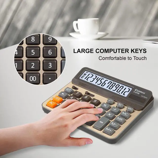 Alt view image 6 of 7 - Desktop Calculator, Large Computer Keys, 12 Digits Display, Champaign Gold Color Panel, C-2735