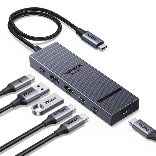 Main image of Revodok USB-C Hub 4K@60Hz Video Adapter 10Gbps 2×USB-A 3.2 + 2×USB-C 3.2 100W PD, USB Hub Splitter Compatible with Portable Monitor, MacBook Pro/Air, iPad Pro, Steam Deck, Dell XPS