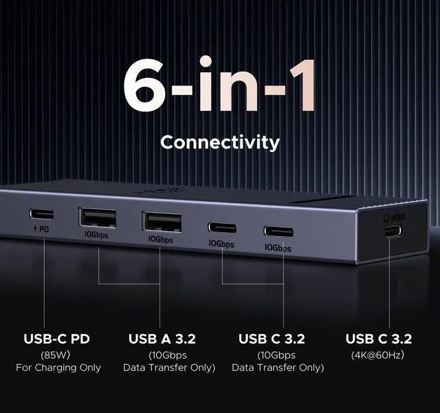 Alt view image 2 of 7 - Revodok USB-C Hub 4K@60Hz Video Adapter 10Gbps 2×USB-A 3.2 + 2×USB-C 3.2 100W PD, USB Hub Splitter Compatible with Portable Monitor, MacBook Pro/Air, iPad Pro, Steam Deck, Dell XPS
