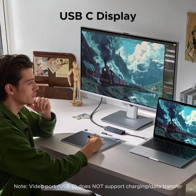 Alt view image 3 of 7 - Revodok USB-C Hub 4K@60Hz Video Adapter 10Gbps 2×USB-A 3.2 + 2×USB-C 3.2 100W PD, USB Hub Splitter Compatible with Portable Monitor, MacBook Pro/Air, iPad Pro, Steam Deck, Dell XPS