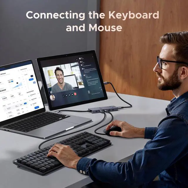 Alt view image 6 of 7 - Revodok USB-C Hub 4K@60Hz Video Adapter 10Gbps 2×USB-A 3.2 + 2×USB-C 3.2 100W PD, USB Hub Splitter Compatible with Portable Monitor, MacBook Pro/Air, iPad Pro, Steam Deck, Dell XPS