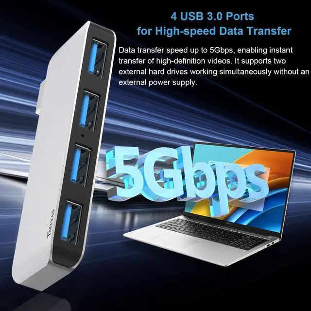 Alt view image 4 of 7 - USB 3.0 Hub, 4 Ports USB A Splitter Ultra-Slim USB Expander for Mouse, Keyboard, Flash Drive, U Disk, Printer Compatible with Macbooks, Laptop, Desktop PCR