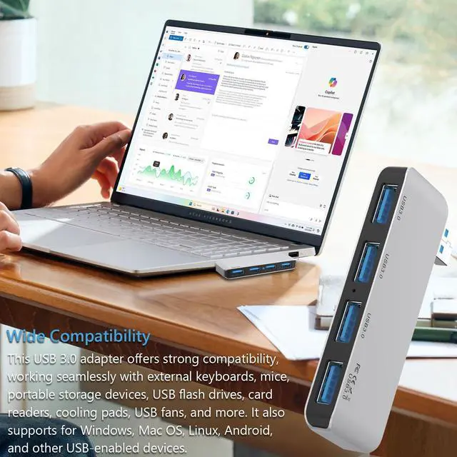 Alt view image 7 of 7 - USB 3.0 Hub, 4 Ports USB A Splitter Ultra-Slim USB Expander for Mouse, Keyboard, Flash Drive, U Disk, Printer Compatible with Macbooks, Laptop, Desktop PCR