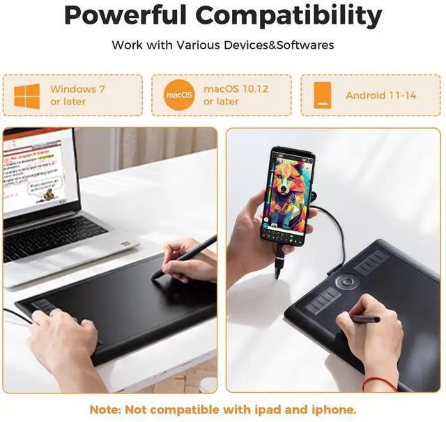 Alt view image 2 of 7 - M10K Drawing Tablet, 10x6 inch Large Graphics Tablet with Touch Ring, 8192 Levels Battery-Free Stylus, 10 Hot Keys, Art Tablet for Design, Writing, Editing, Work with Mac, Windows, Android