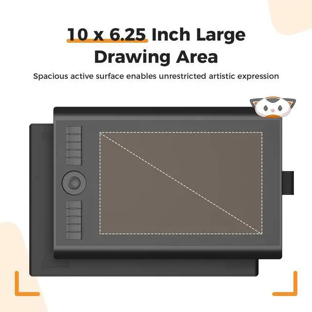 Alt view image 3 of 7 - M10K Drawing Tablet, 10x6 inch Large Graphics Tablet with Touch Ring, 8192 Levels Battery-Free Stylus, 10 Hot Keys, Art Tablet for Design, Writing, Editing, Work with Mac, Windows, Android