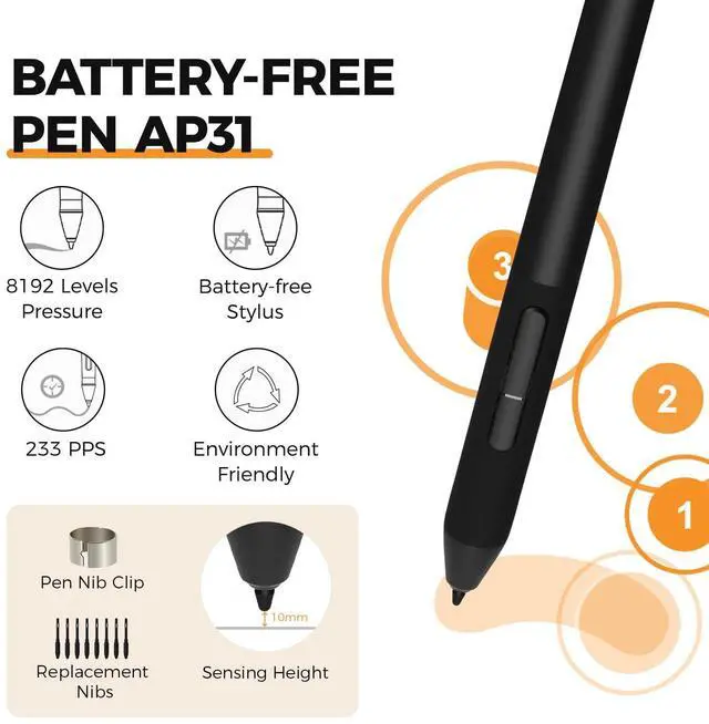 Alt view image 4 of 7 - M10K Drawing Tablet, 10x6 inch Large Graphics Tablet with Touch Ring, 8192 Levels Battery-Free Stylus, 10 Hot Keys, Art Tablet for Design, Writing, Editing, Work with Mac, Windows, Android