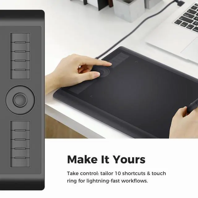 Alt view image 6 of 7 - M10K Drawing Tablet, 10x6 inch Large Graphics Tablet with Touch Ring, 8192 Levels Battery-Free Stylus, 10 Hot Keys, Art Tablet for Design, Writing, Editing, Work with Mac, Windows, Android