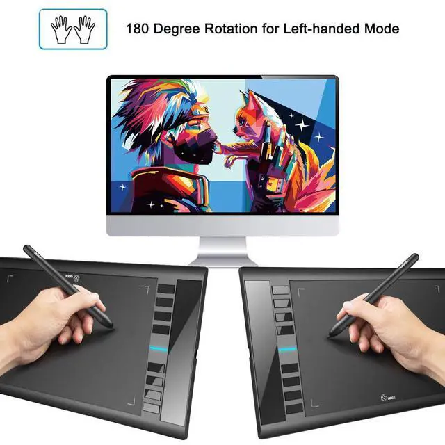 Alt view image 5 of 7 - Graphics Drawing Tablet, M708 10 x 6 inch Large Drawing Tablet with 8 Hot Keys, Passive Stylus of 16384 Levels Pressure, UGEE M708 Graphics Tablet for Paint, Design, Art Creation Sketch