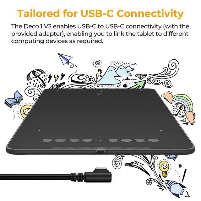 Alt view image 6 of 7 - Updated Deco 01 V3 Drawing Tablet-16384 Levels of Pressure Battery-Free Stylus, 10x6 Inch OSU Graphic Tablet, 8 Hotkeys for Digital Art, Teaching, Gaming Drawing Pad for Chrome, PC, Mac, Android