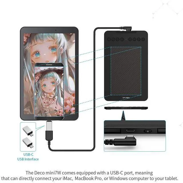 Alt view image 7 of 7 - Wireless Drawing Tablet Deco mini7W Graphic Tablet Pen Tablet with 8192 Levels Pressure, 7 x 4 inch Artist Tablet for Online Teaching/E-Learning Compatible with Window/Mac/Android/Chrome/Linux