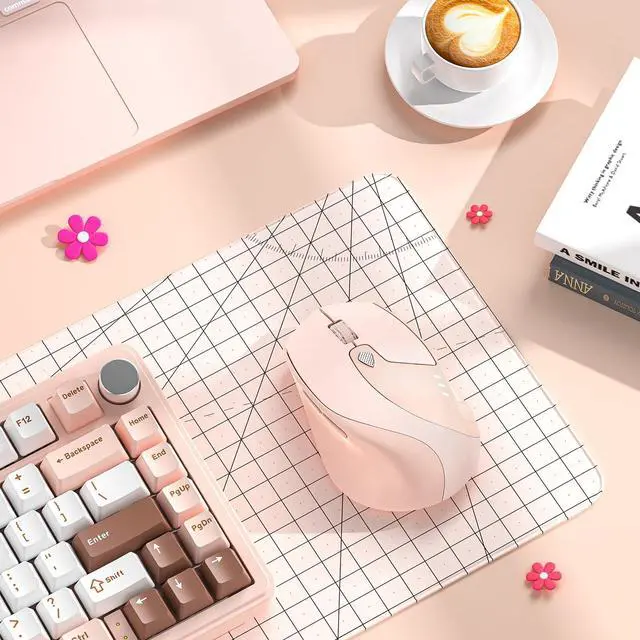 Alt view image 7 of 7 - M7 Bluetooth Mouse, Rechargeable Dual Mode BT5.1+ 2.4GHz USB Silent Wireless Bluetooth Mouse with Type C Adapter & Battery Indicator, Ergonomic Design for Laptop, iPad, MacBook - Light Pink