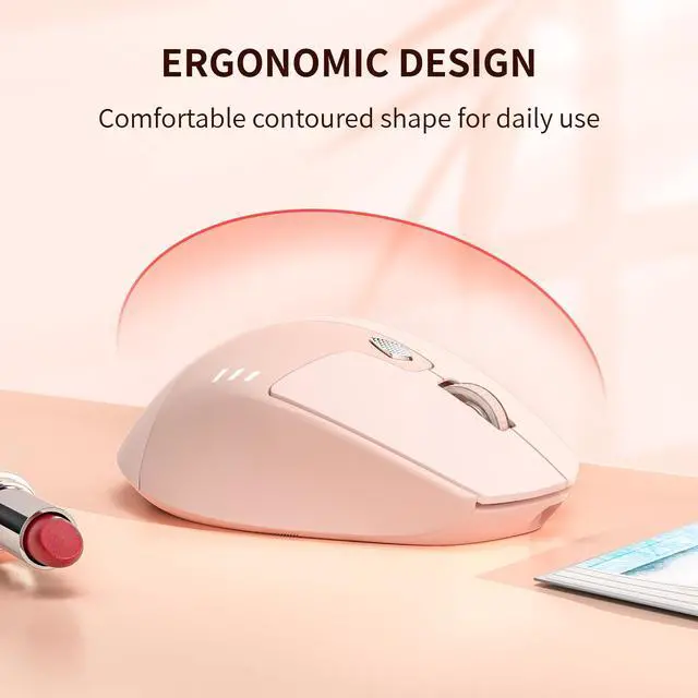 Alt view image 6 of 7 - M7 Bluetooth Mouse, Rechargeable Dual Mode BT5.1+ 2.4GHz USB Silent Wireless Bluetooth Mouse with Type C Adapter & Battery Indicator, Ergonomic Design for Laptop, iPad, MacBook - Light Pink