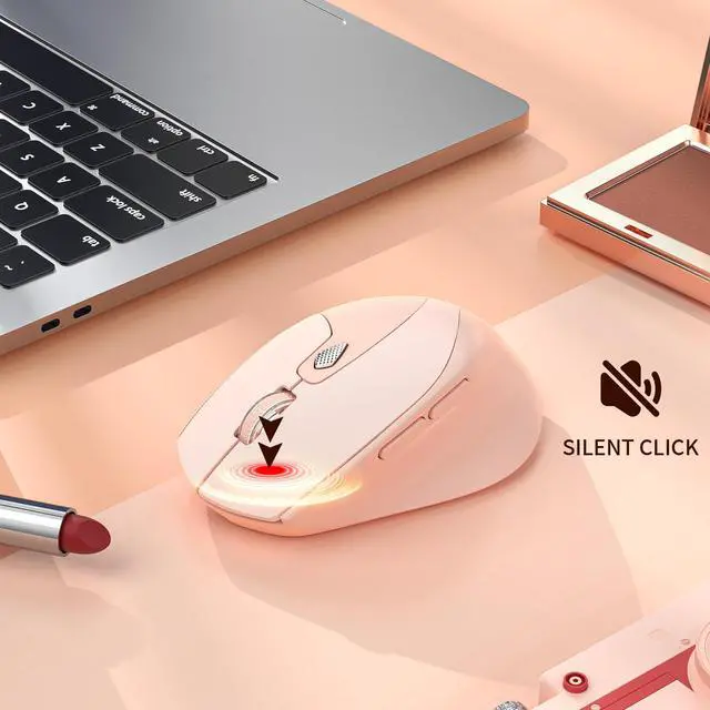 Alt view image 5 of 7 - M7 Bluetooth Mouse, Rechargeable Dual Mode BT5.1+ 2.4GHz USB Silent Wireless Bluetooth Mouse with Type C Adapter & Battery Indicator, Ergonomic Design for Laptop, iPad, MacBook - Light Pink