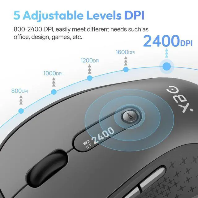 Alt view image 3 of 7 - B15pro Wireless Bluetooth Mouse, Bluetooth 5.0/4.0 & 2.4G Tri-Mode, Type-C Rechargeable with LED Screen Display, Ergonomic Silent Click for Laptop/PC/Tablet, Multi-Device & Office Use