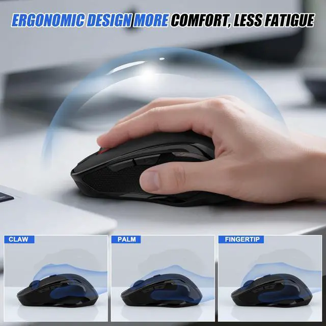Alt view image 4 of 7 - Wireless Bluetooth Mouse for Mac Pro MacBook, Ergonomic Rechargeable Mice with Jiggler Mode, 2-Mode Bluetooth 5.2/3.0 & 2.4G USB-A/USB-C Receiver, Silent Optical Mouse for iPad PC Laptop, Black