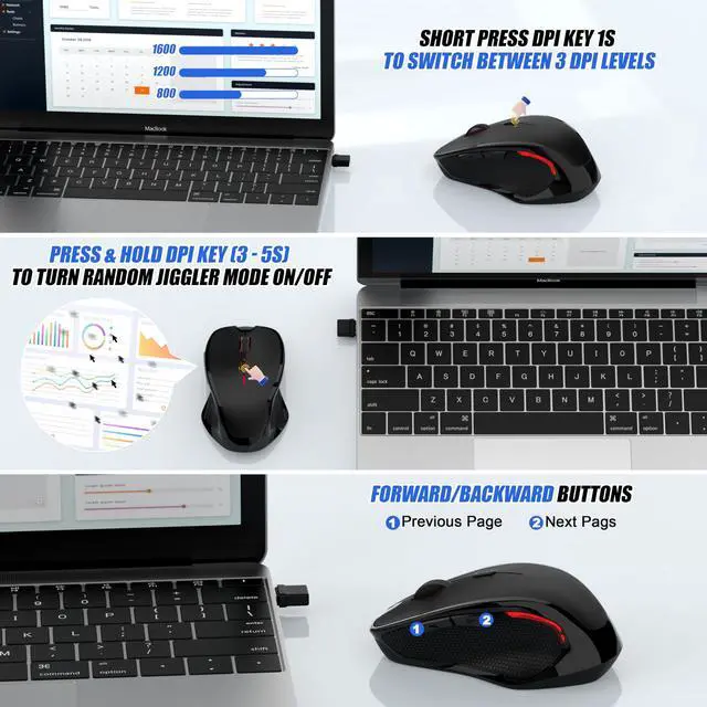 Alt view image 6 of 7 - Wireless Bluetooth Mouse for Mac Pro MacBook, Ergonomic Rechargeable Mice with Jiggler Mode, 2-Mode Bluetooth 5.2/3.0 & 2.4G USB-A/USB-C Receiver, Silent Optical Mouse for iPad PC Laptop, Black