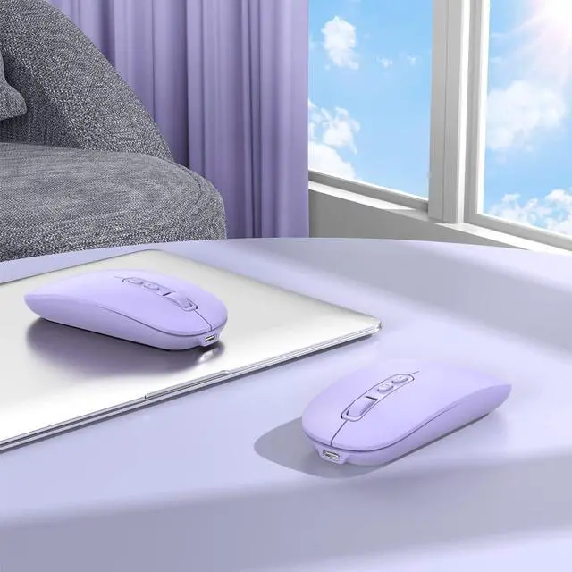 Alt view image 7 of 7 - Bluetooth Wireless Mouse, Rechargeable Multi-Device(Tri-Mode: BT1/BT2+2.4G) Computer Mice with USB Receiver, Slim Silent Mouse for Laptop/MacBook/Chromebook/Surface Pro/iPad Pro(Purple)