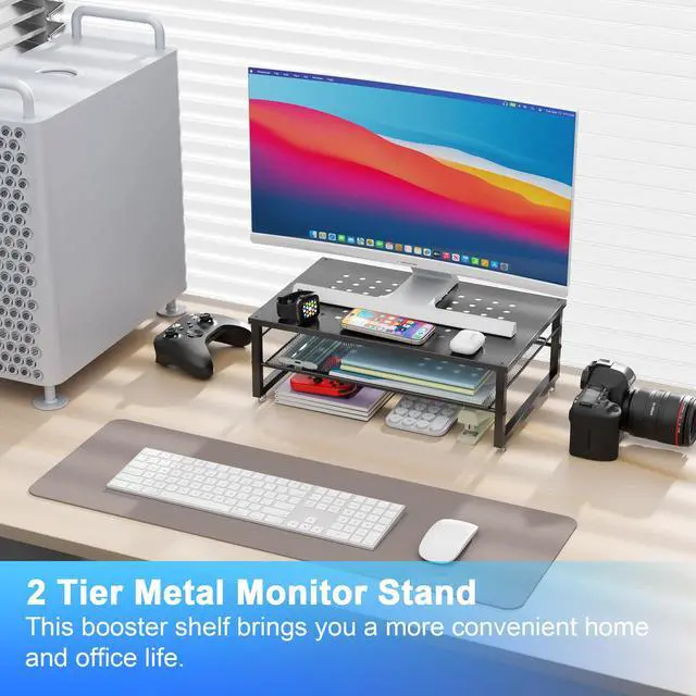 Alt view image 2 of 7 - Desk Organizers and Accessories, 2-Tier Metal Monitor Stand Riser, Desk Organizer for Monitor, Office Desk Storage Organizer for Office Supplies (Black)
