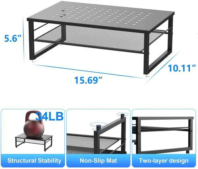 Alt view image 5 of 7 - Desk Organizers and Accessories, 2-Tier Metal Monitor Stand Riser, Desk Organizer for Monitor, Office Desk Storage Organizer for Office Supplies (Black)
