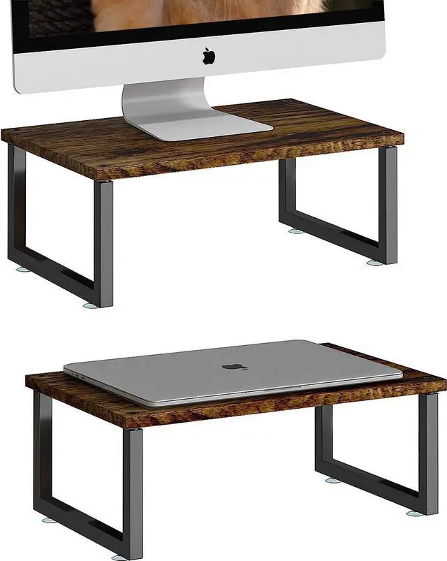 Main image of 2 Pack Monitor Stand Riser, Wood Desk Storage Organizer for Office Laptop, Computer, Antique Brown