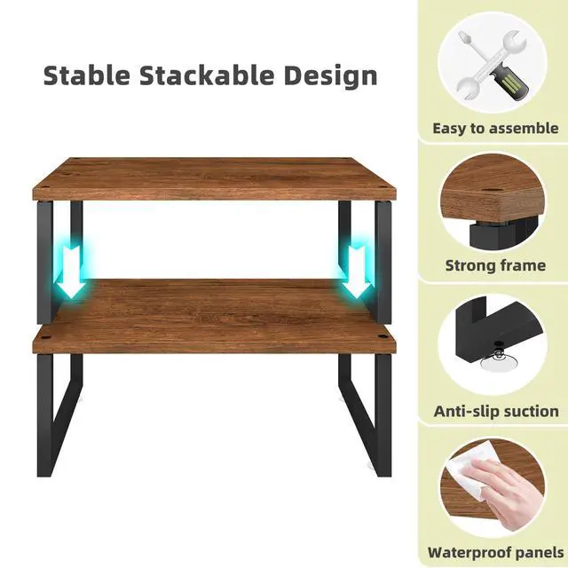 Alt view image 3 of 7 - 2 Pack Monitor Stand Riser, Wood Desk Storage Organizer for Office Laptop, Computer, Antique Brown