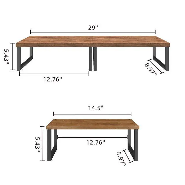 Alt view image 6 of 7 - 2 Pack Monitor Stand Riser, Wood Desk Storage Organizer for Office Laptop, Computer, Antique Brown