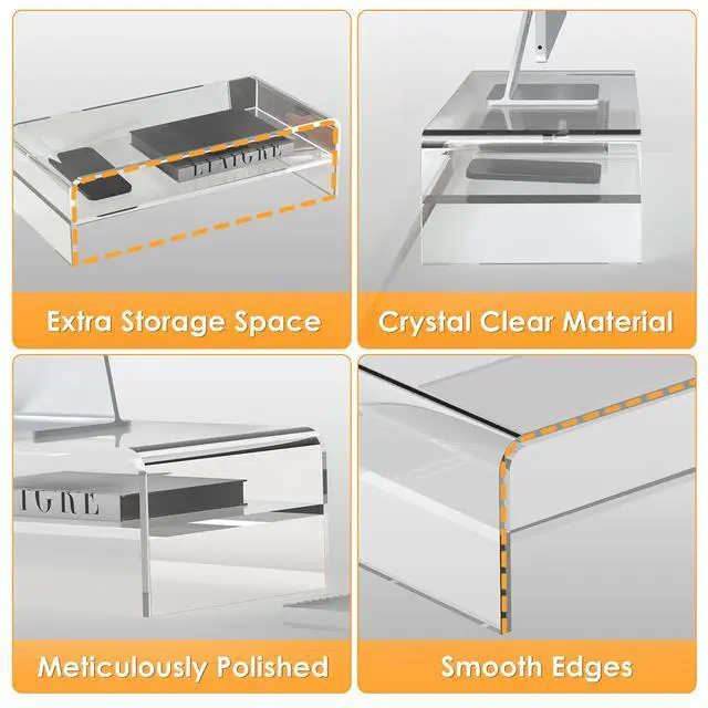 Alt view image 4 of 7 - Acrylic Monitor Stand Riser Clear Computer Monitor Stand (Big)