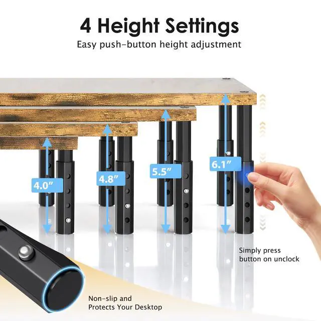 Alt view image 2 of 7 - Adjustable Monitor Stand Riser for Desk, Computer & Laptop Stand, Desk Organizers and Accessories, Office Desk Accessories & Workspace Organizer for Home Office, Brown Wood