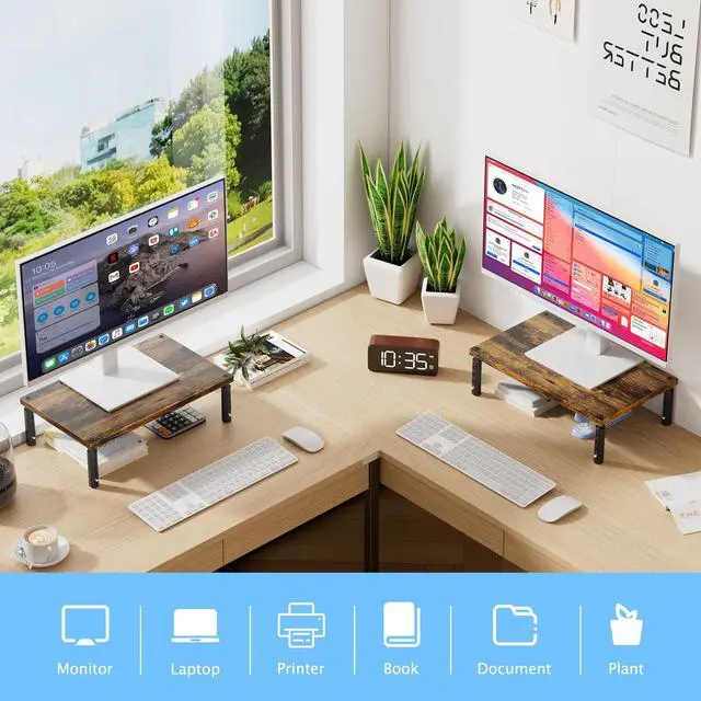 Alt view image 5 of 7 - Adjustable Monitor Stand Riser for Desk, Computer & Laptop Stand, Desk Organizers and Accessories, Office Desk Accessories & Workspace Organizer for Home Office, Brown Wood