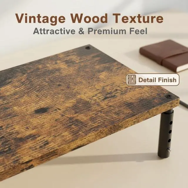 Alt view image 7 of 7 - Adjustable Monitor Stand Riser for Desk, Computer & Laptop Stand, Desk Organizers and Accessories, Office Desk Accessories & Workspace Organizer for Home Office, Brown Wood