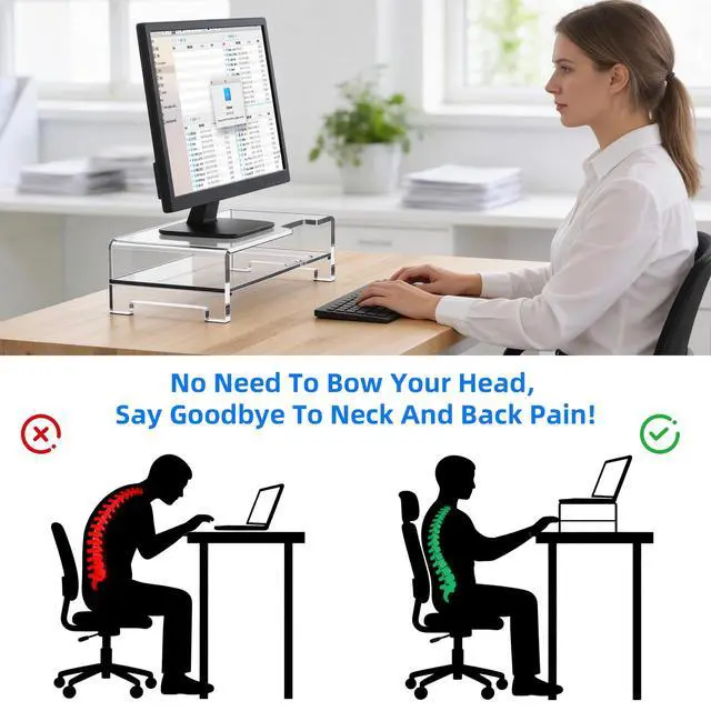 Alt view image 3 of 7 - Acrylic Monitor Stand Riser Acrylic Laptop Stand Clear Computer Stand Laptop Riser with Storage Desk Organizer Accessories for Home and Office