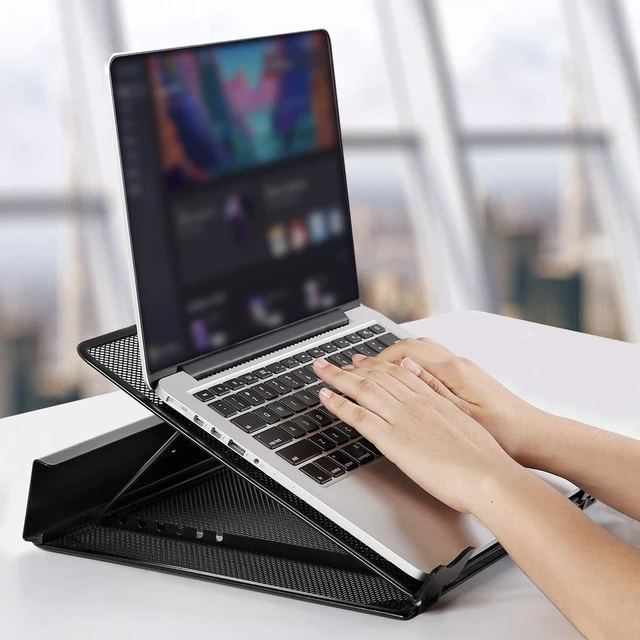 Alt view image 2 of 7 - Metal Mesh Ventilated Adjustable Laptop Stands Computer Notebook Holder Stand Riser Compatible with Apple MacBook Air Pro Dell XPS HP Samsung Lenovo More Laptops up to 19"- Black