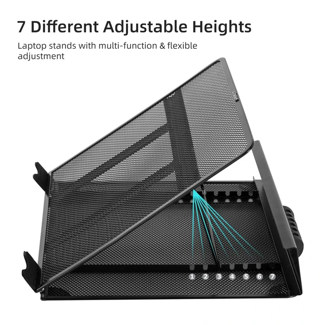 Alt view image 3 of 7 - Metal Mesh Ventilated Adjustable Laptop Stands Computer Notebook Holder Stand Riser Compatible with Apple MacBook Air Pro Dell XPS HP Samsung Lenovo More Laptops up to 19"- Black