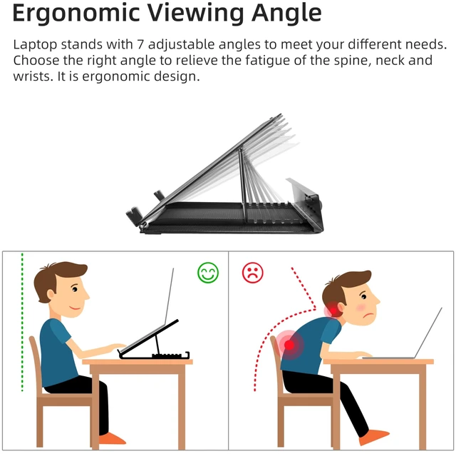 Alt view image 4 of 7 - Metal Mesh Ventilated Adjustable Laptop Stands Computer Notebook Holder Stand Riser Compatible with Apple MacBook Air Pro Dell XPS HP Samsung Lenovo More Laptops up to 19"- Black
