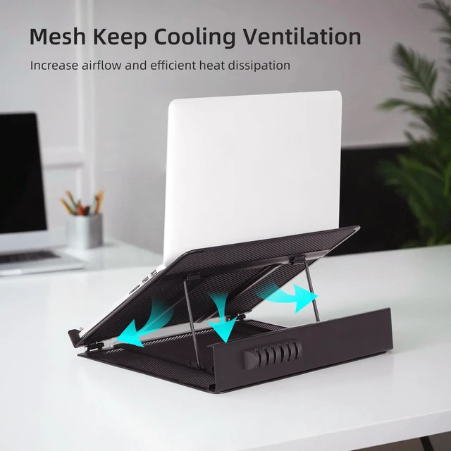 Alt view image 5 of 7 - Metal Mesh Ventilated Adjustable Laptop Stands Computer Notebook Holder Stand Riser Compatible with Apple MacBook Air Pro Dell XPS HP Samsung Lenovo More Laptops up to 19"- Black