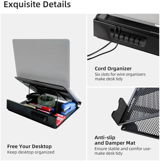 Alt view image 6 of 7 - Metal Mesh Ventilated Adjustable Laptop Stands Computer Notebook Holder Stand Riser Compatible with Apple MacBook Air Pro Dell XPS HP Samsung Lenovo More Laptops up to 19"- Black