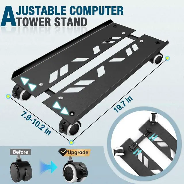 Alt view image 2 of 7 - Computer Tower Stand, Adjustable PC Stand, Heavy-Duty Mobile CPU Tower Holder with Rolling Caster Wheels, Fits Most Gaming Desk Floor