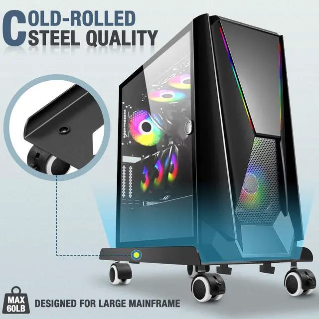 Alt view image 3 of 7 - Computer Tower Stand, Adjustable PC Stand, Heavy-Duty Mobile CPU Tower Holder with Rolling Caster Wheels, Fits Most Gaming Desk Floor