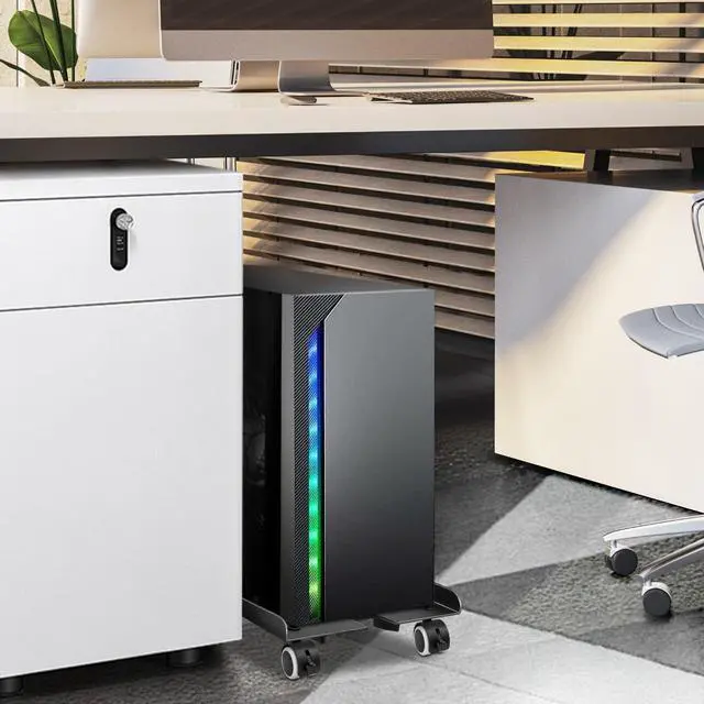 Alt view image 7 of 7 - Computer Tower Stand, Adjustable PC Stand, Heavy-Duty Mobile CPU Tower Holder with Rolling Caster Wheels, Fits Most Gaming Desk Floor