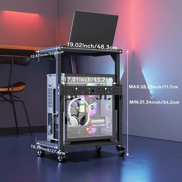 Alt view image 2 of 6 - Computer Tower Stand, 6 Level Height Ajustable PC Tower Stand for Floor, Mobile Rolling CPU Holder Cart for Gaming Office Home,21.34"-28.3", Black