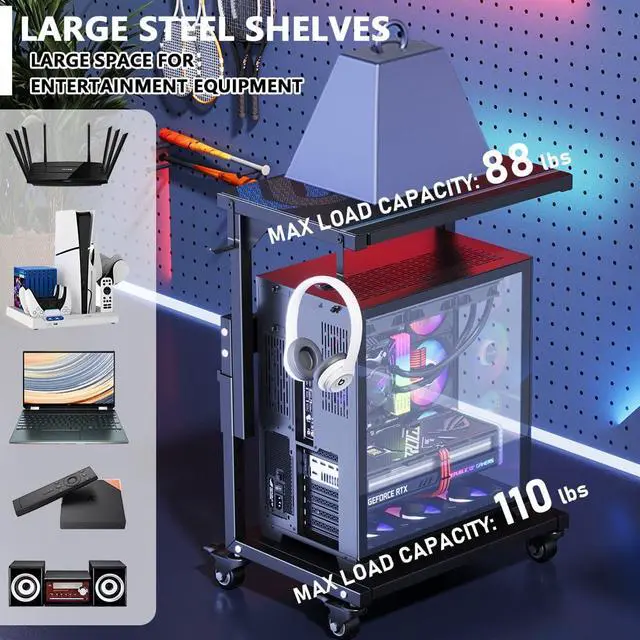 Alt view image 4 of 6 - Computer Tower Stand, 6 Level Height Ajustable PC Tower Stand for Floor, Mobile Rolling CPU Holder Cart for Gaming Office Home,21.34"-28.3", Black