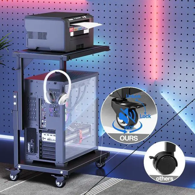 Alt view image 5 of 6 - Computer Tower Stand, 6 Level Height Ajustable PC Tower Stand for Floor, Mobile Rolling CPU Holder Cart for Gaming Office Home,21.34"-28.3", Black