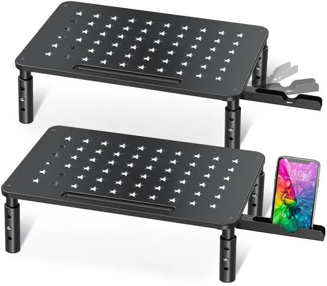 Main image of 2 Pack Monitor Stand , 3 Height Adjustable Stand with Unique Star Mesh for Computer, Laptop, Printer, Notebook, iMac, Premium Metal Monitor Risers for 2 Monitors