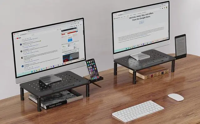 Alt view image 2 of 7 - 2 Pack Monitor Stand , 3 Height Adjustable Stand with Unique Star Mesh for Computer, Laptop, Printer, Notebook, iMac, Premium Metal Monitor Risers for 2 Monitors