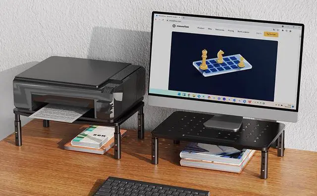 Alt view image 3 of 7 - 2 Pack Monitor Stand , 3 Height Adjustable Stand with Unique Star Mesh for Computer, Laptop, Printer, Notebook, iMac, Premium Metal Monitor Risers for 2 Monitors