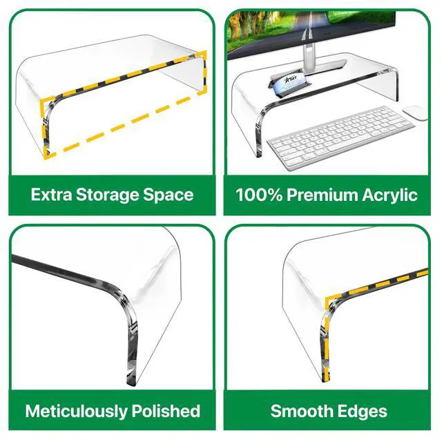 Alt view image 3 of 7 - Premium Acrylic Clear Monitor Riser Laptop/PC/Multimedia Monitor Stand for Home Office