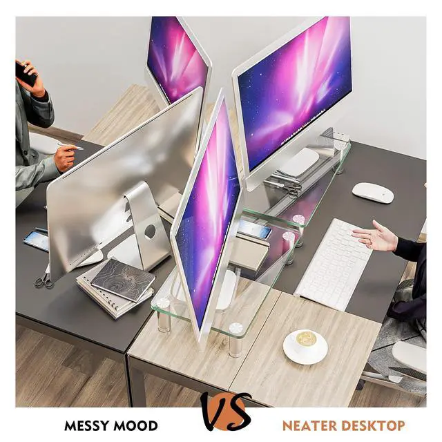 Alt view image 3 of 6 - 2 Pack Computer Monitor Riser with Height Adjustable Multi Media Desktop Stand for Flat Screen LCD LED TV, Laptop/Notebook/Xbox One