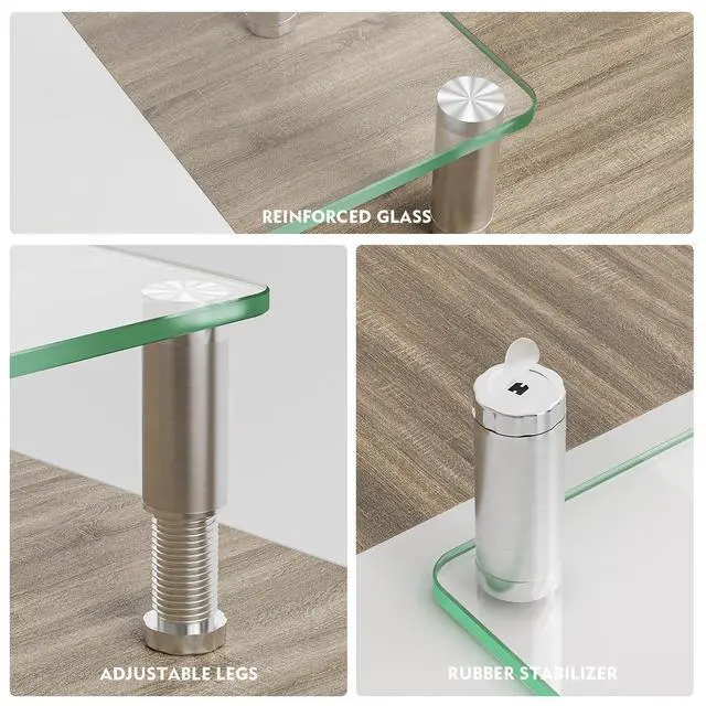 Alt view image 6 of 6 - 2 Pack Computer Monitor Riser with Height Adjustable Multi Media Desktop Stand for Flat Screen LCD LED TV, Laptop/Notebook/Xbox One